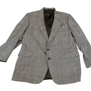 VTG Tom James Randy Gibson Sport Coat Men 42 Gray Black Blue Plaid Blazer Jacket